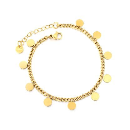 Wholesale 18K Gold Plated Disc Charm Curb Chain Bracelet  | Adjustable Length | MOQ 12