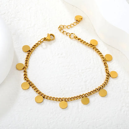 Wholesale 18K Gold Plated Disc Charm Curb Chain Bracelet  | Adjustable Length | MOQ 12