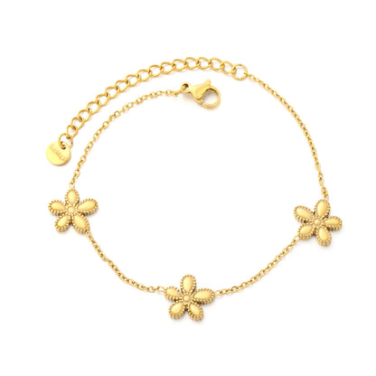 Wholesale Textured Flower Chain Bracelet | 18K Gold Plated | Adjustable Length | Bulk Order MOQ 12
