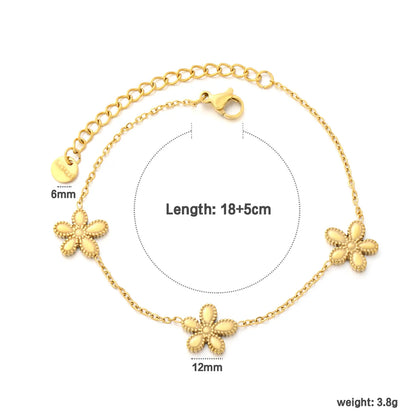 Wholesale Textured Flower Chain Bracelet | 18K Gold Plated | Adjustable Length | Bulk Order MOQ 12