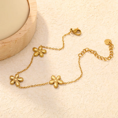Wholesale Textured Flower Chain Bracelet | 18K Gold Plated | Adjustable Length | Bulk Order MOQ 12