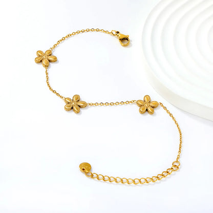 Wholesale Textured Flower Chain Bracelet | 18K Gold Plated | Adjustable Length | Bulk Order MOQ 12