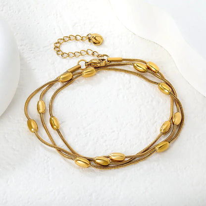 Wholesale Layered Chain Bracelet with Oval Bead Charm | 18K Gold Plated & Silver | Adjustable Length | MOQ 12