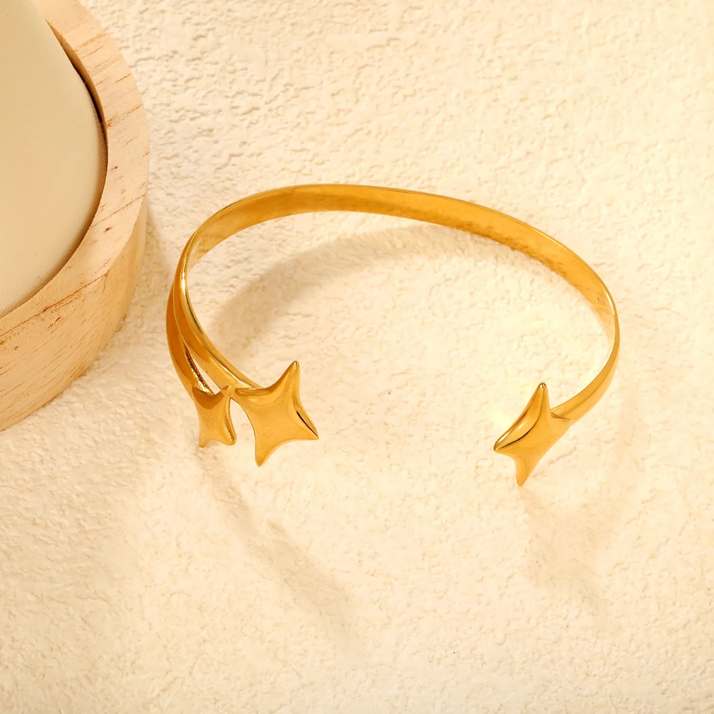 18K Gold Plated Star Open Cuff Bangle | Gold & Silver Finishes | Hypoallergenic Stainless Steel | Wholesale MOQ 12
