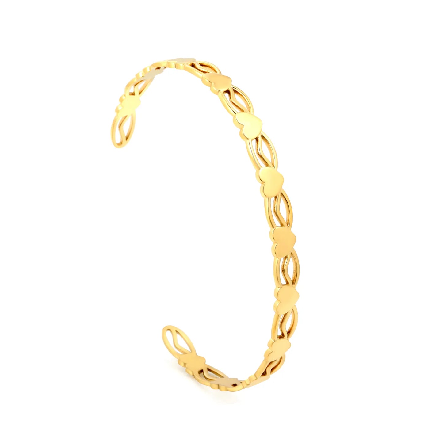 Wholesale Heart Link Open Cuff Bangle | Gold & Silver Finishes | Stainless Steel | MOQ 12