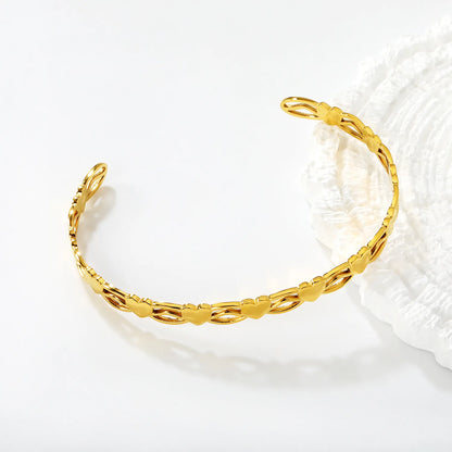 Wholesale Heart Link Open Cuff Bangle | Gold & Silver Finishes | Stainless Steel | MOQ 12