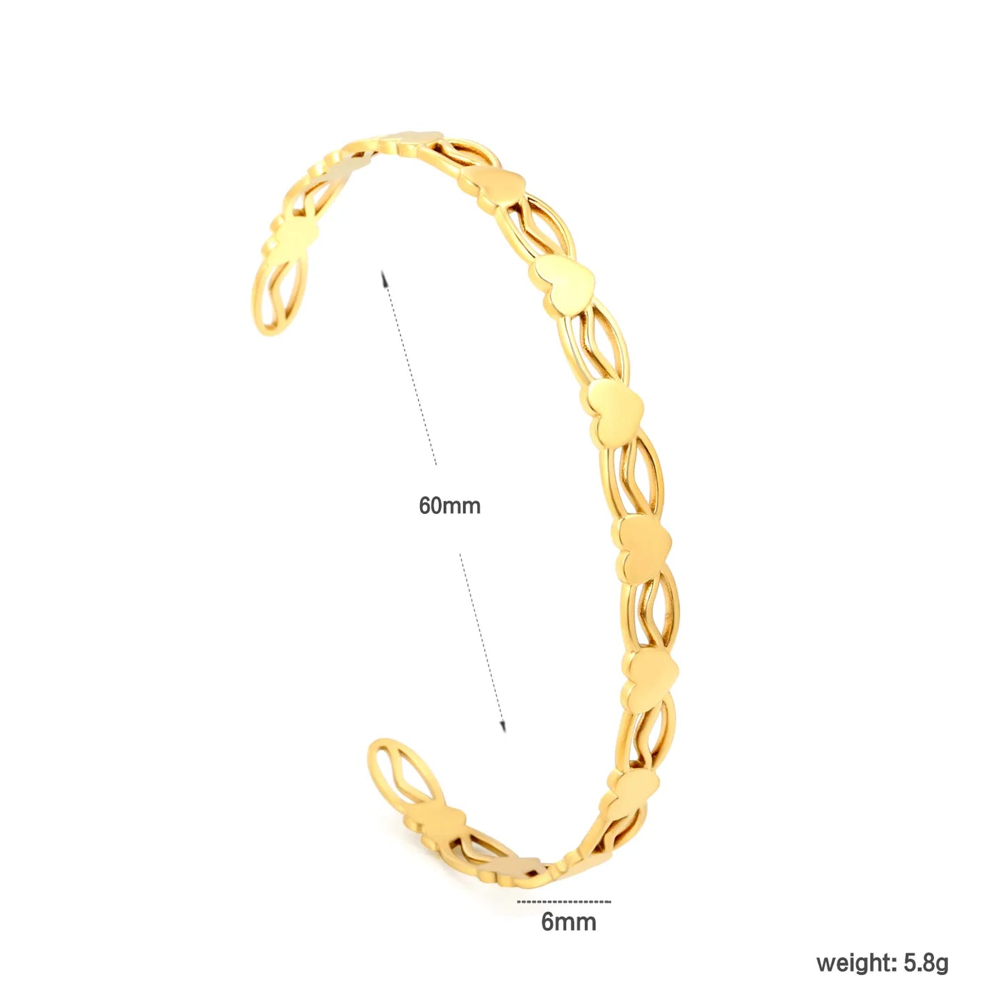 Wholesale Heart Link Open Cuff Bangle | Gold & Silver Finishes | Stainless Steel | MOQ 12