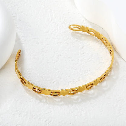 Wholesale Heart Link Open Cuff Bangle | Gold & Silver Finishes | Stainless Steel | MOQ 12