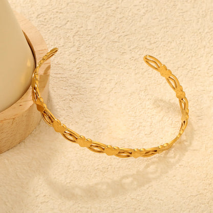 Wholesale Heart Link Open Cuff Bangle | Gold & Silver Finishes | Stainless Steel | MOQ 12