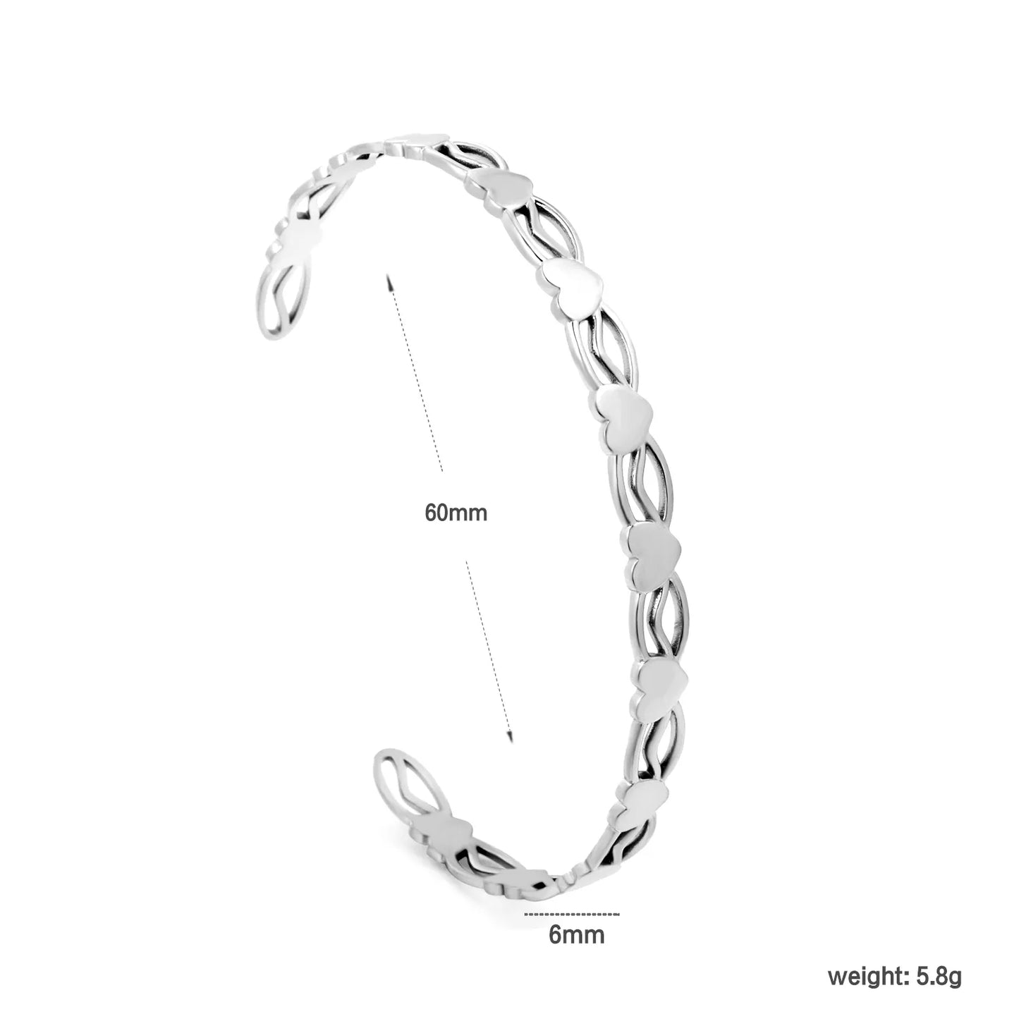 Wholesale Heart Link Open Cuff Bangle | Gold & Silver Finishes | Stainless Steel | MOQ 12