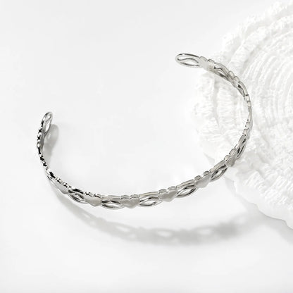 Wholesale Heart Link Open Cuff Bangle | Gold & Silver Finishes | Stainless Steel | MOQ 12