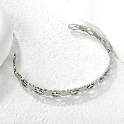Wholesale Heart Link Open Cuff Bangle | Gold & Silver Finishes | Stainless Steel | MOQ 12