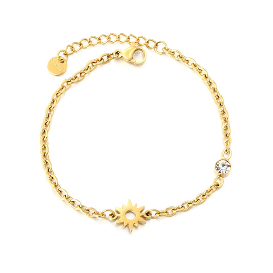 Sunburst & Crystal Charm Chain Bracelet Gold/Silver Color | Wholesale | Bulk Order MOQ 12