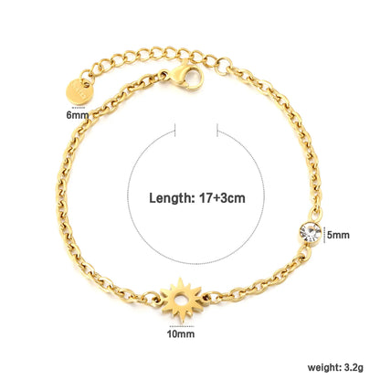 Sunburst & Crystal Charm Chain Bracelet Gold/Silver Color | Wholesale | Bulk Order MOQ 12
