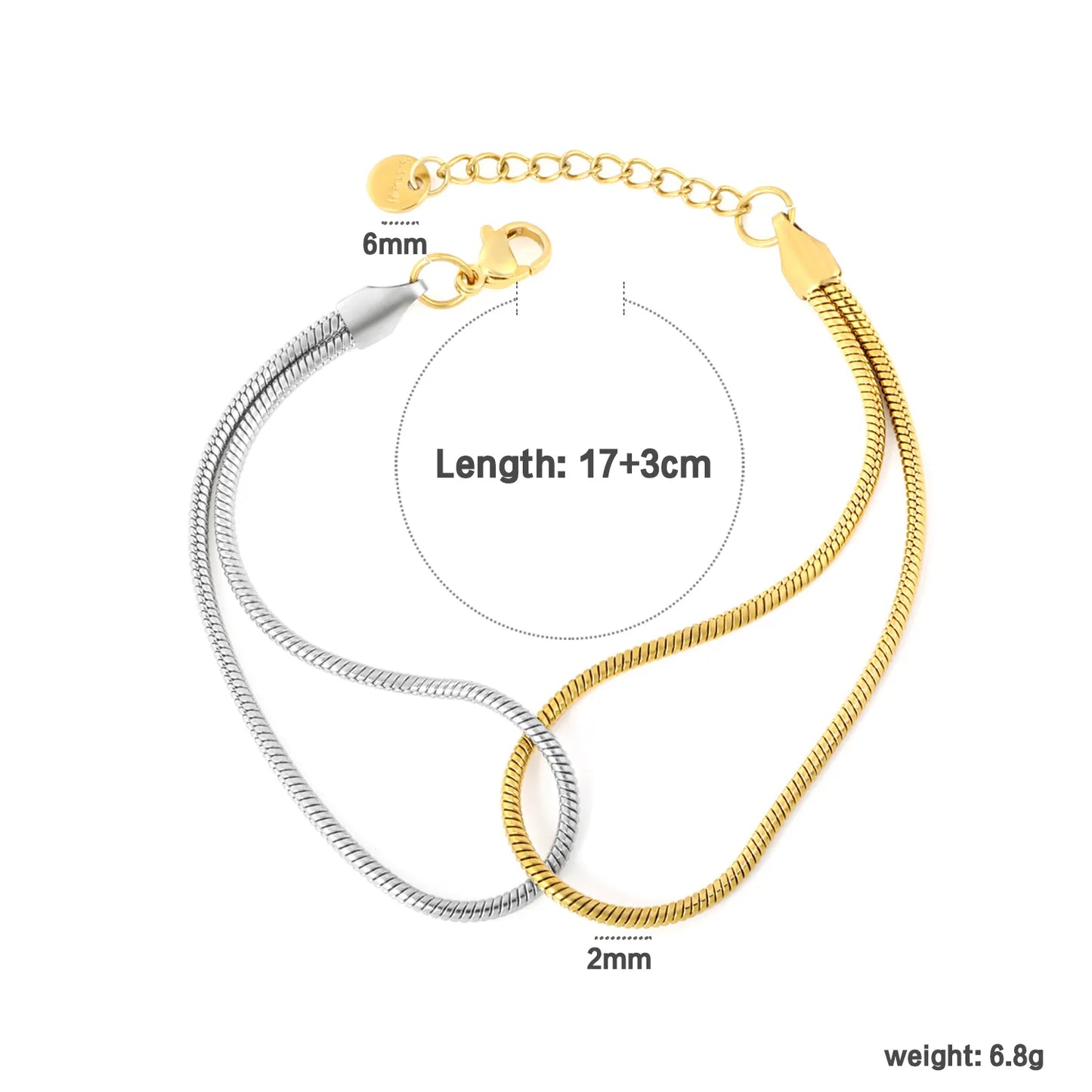 Wholesale Double Layer Snake Chain Bracelet | 2 Color Options | Hypoallergenic Stainless Steel | MOQ 12