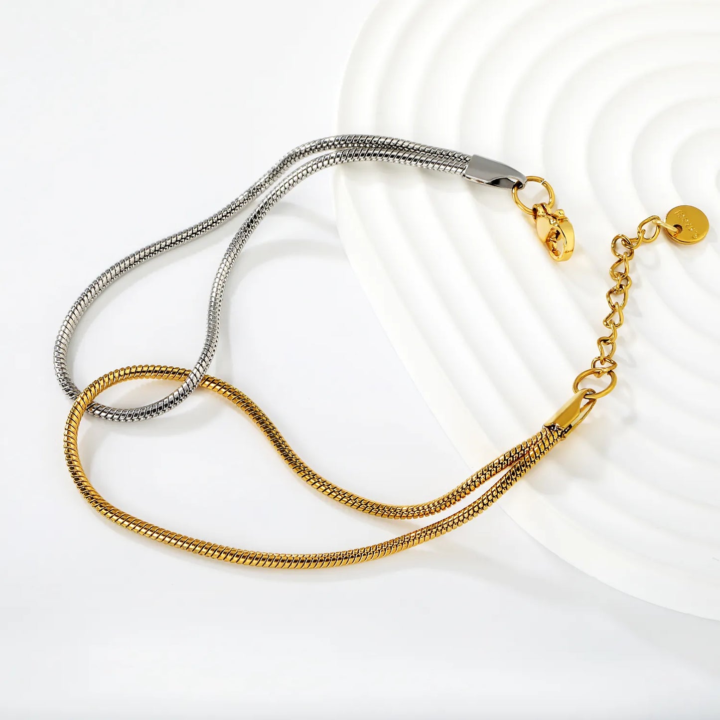 Wholesale Double Layer Snake Chain Bracelet | 2 Color Options | Hypoallergenic Stainless Steel | MOQ 12