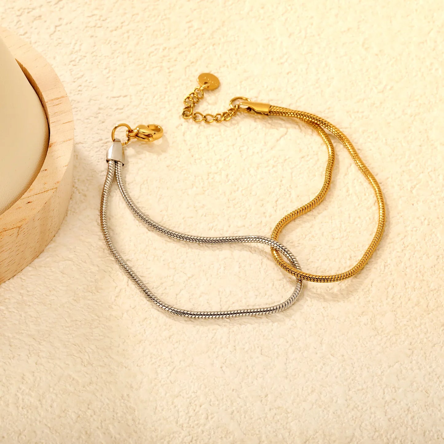 Wholesale Double Layer Snake Chain Bracelet | 2 Color Options | Hypoallergenic Stainless Steel | MOQ 12