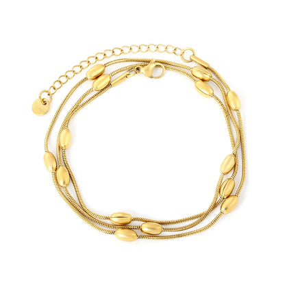 Wholesale Layered Chain Bracelet with Oval Bead Charm | 18K Gold Plated & Silver | Adjustable Length | MOQ 12