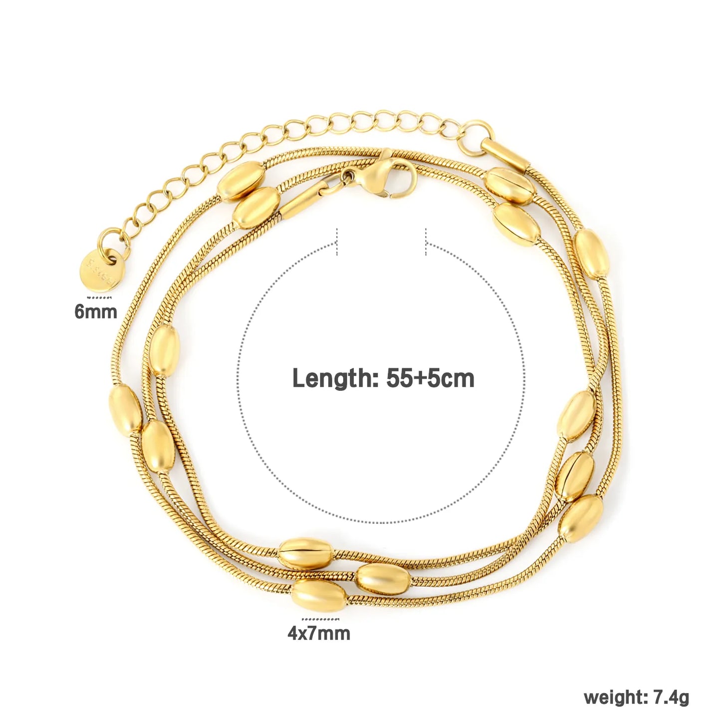 Wholesale Layered Chain Bracelet with Oval Bead Charm | 18K Gold Plated & Silver | Adjustable Length | MOQ 12