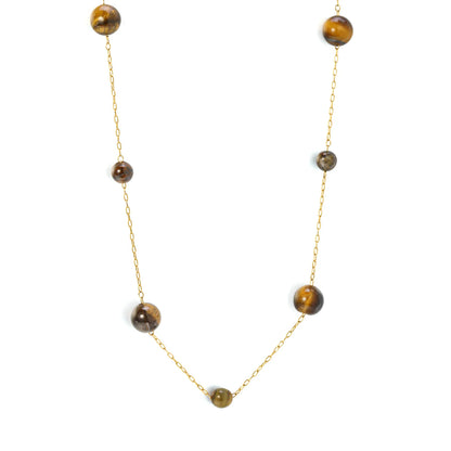 Natural Tiger's Eye Beaded Station Necklace | Wholesale MOQ 12 | 18K Gold Plated