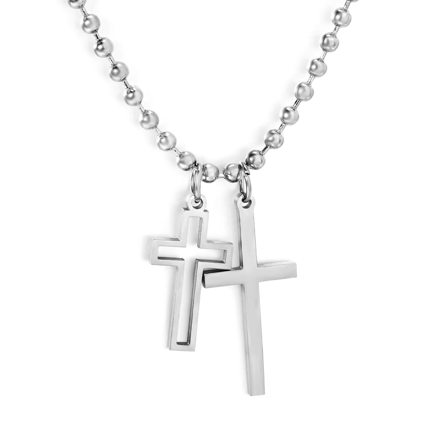 Layered Double Cross Pendant Ball Chain Necklace | Wholesale Order MOQ 12