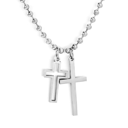 Layered Double Cross Pendant Ball Chain Necklace | Wholesale Order MOQ 12