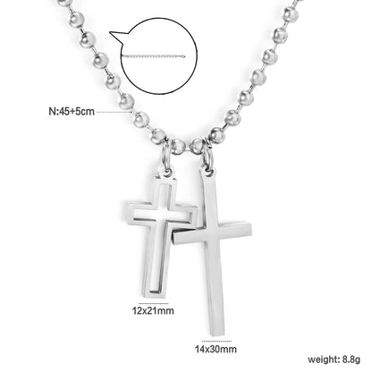 Layered Double Cross Pendant Ball Chain Necklace | Wholesale Order MOQ 12