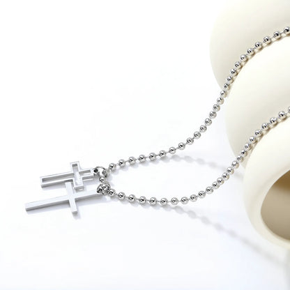 Layered Double Cross Pendant Ball Chain Necklace | Wholesale Order MOQ 12