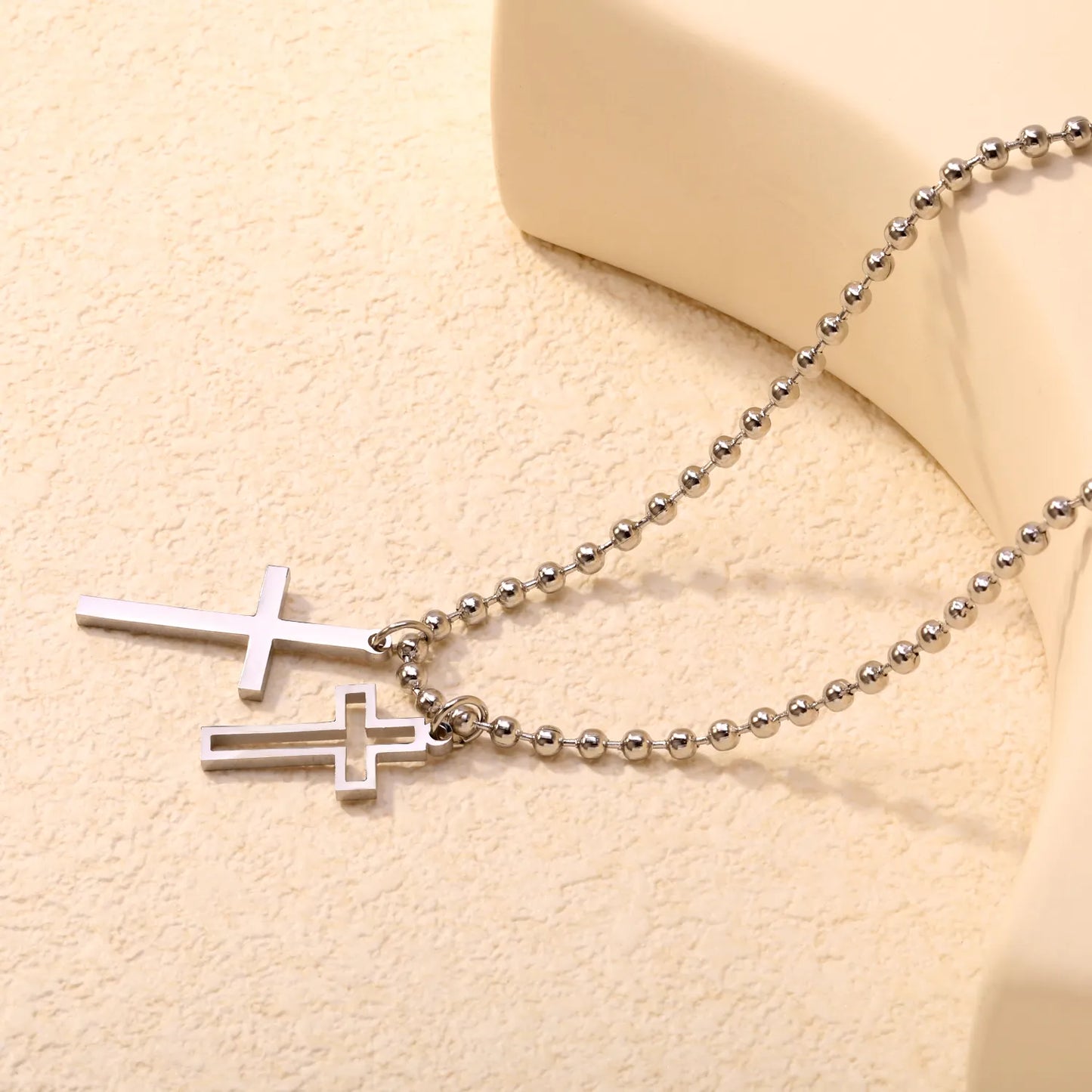 Layered Double Cross Pendant Ball Chain Necklace | Wholesale Order MOQ 12