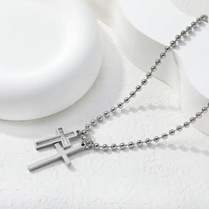 Layered Double Cross Pendant Ball Chain Necklace | Wholesale Order MOQ 12
