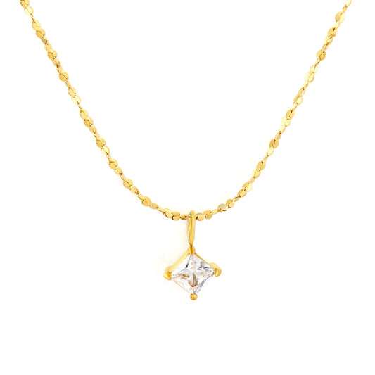 Wholesale Square Cut Crystal Pendant Sequin Chain Necklace | 18K Gold Plated | MOQ 12