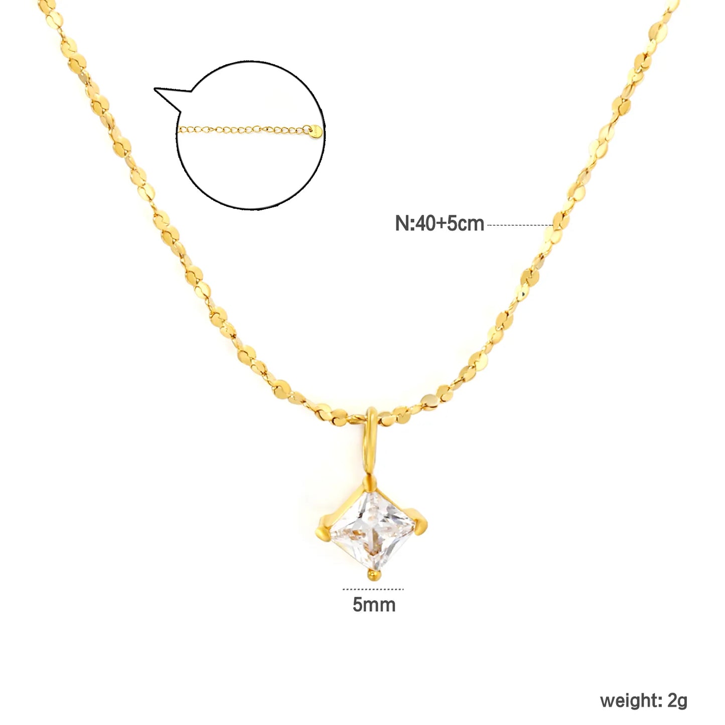 Wholesale Square Cut Crystal Pendant Sequin Chain Necklace | 18K Gold Plated | MOQ 12