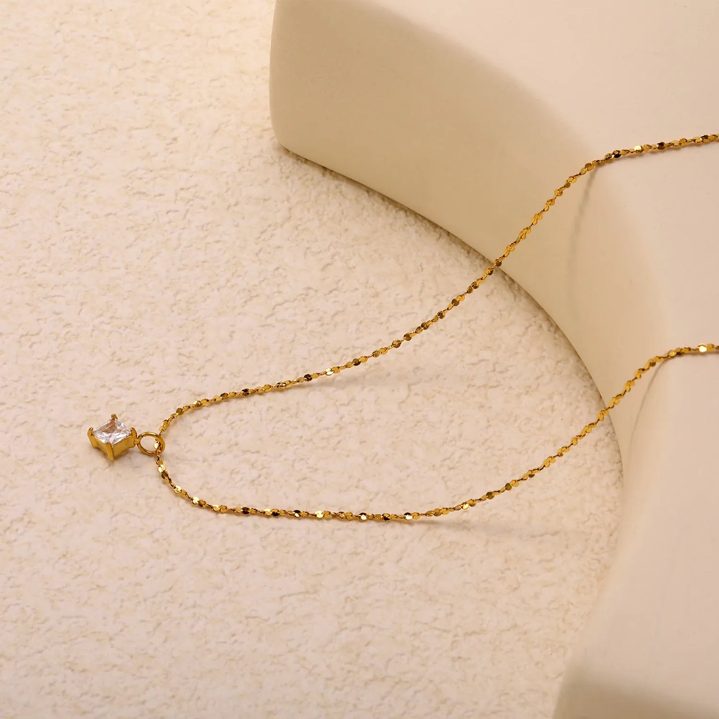 Wholesale Square Cut Crystal Pendant Sequin Chain Necklace | 18K Gold Plated | MOQ 12