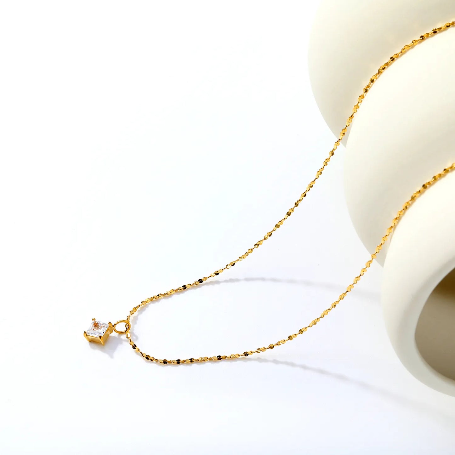 Wholesale Square Cut Crystal Pendant Sequin Chain Necklace | 18K Gold Plated | MOQ 12