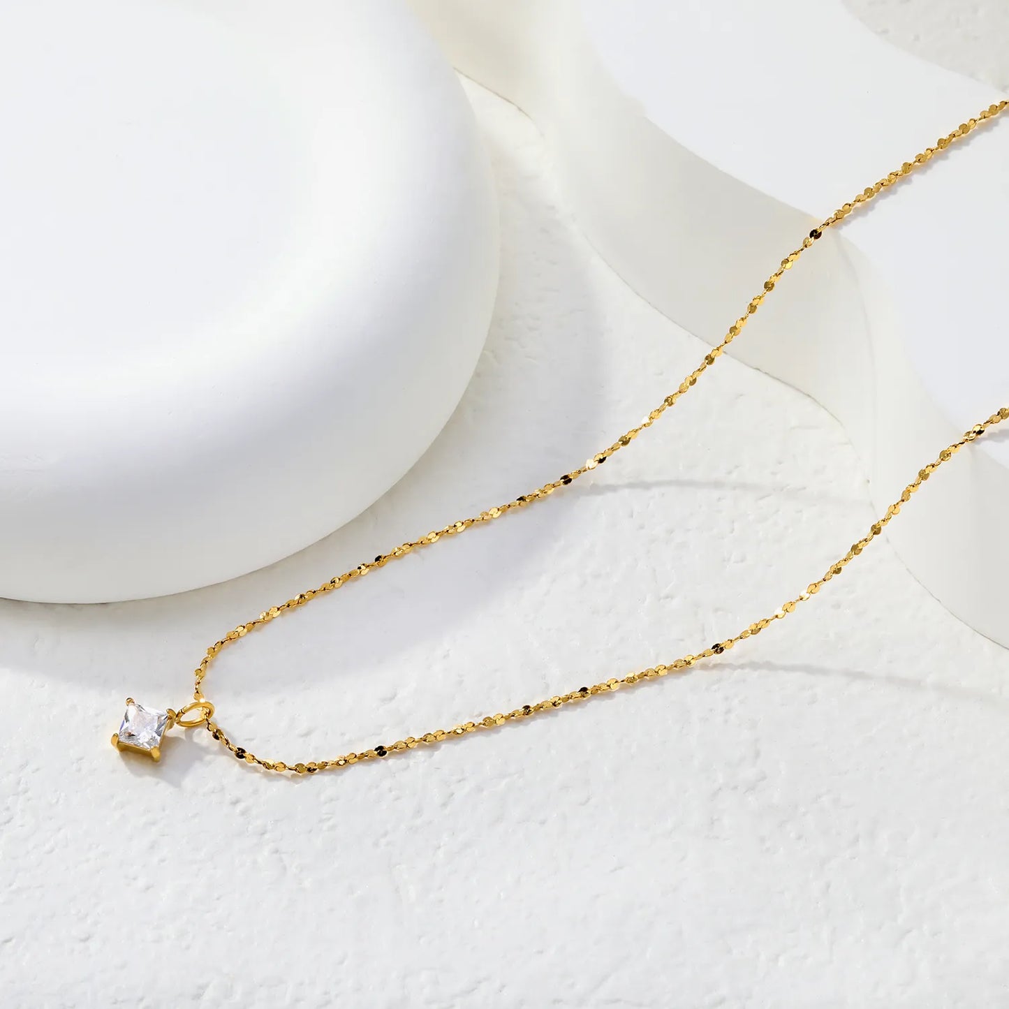Wholesale Square Cut Crystal Pendant Sequin Chain Necklace | 18K Gold Plated | MOQ 12