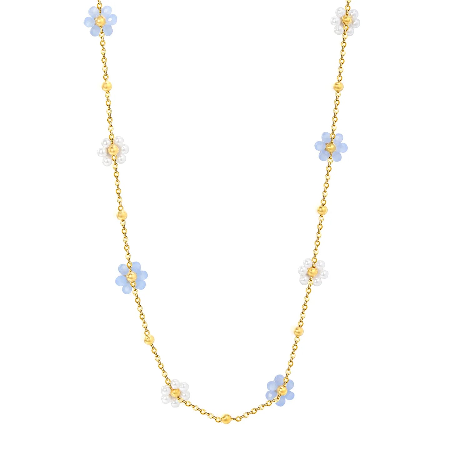 Delicate Pastel Daisy Bead Station Necklace | 18K Gold Plated | Wholesale | Bulk Order MOQ 12
