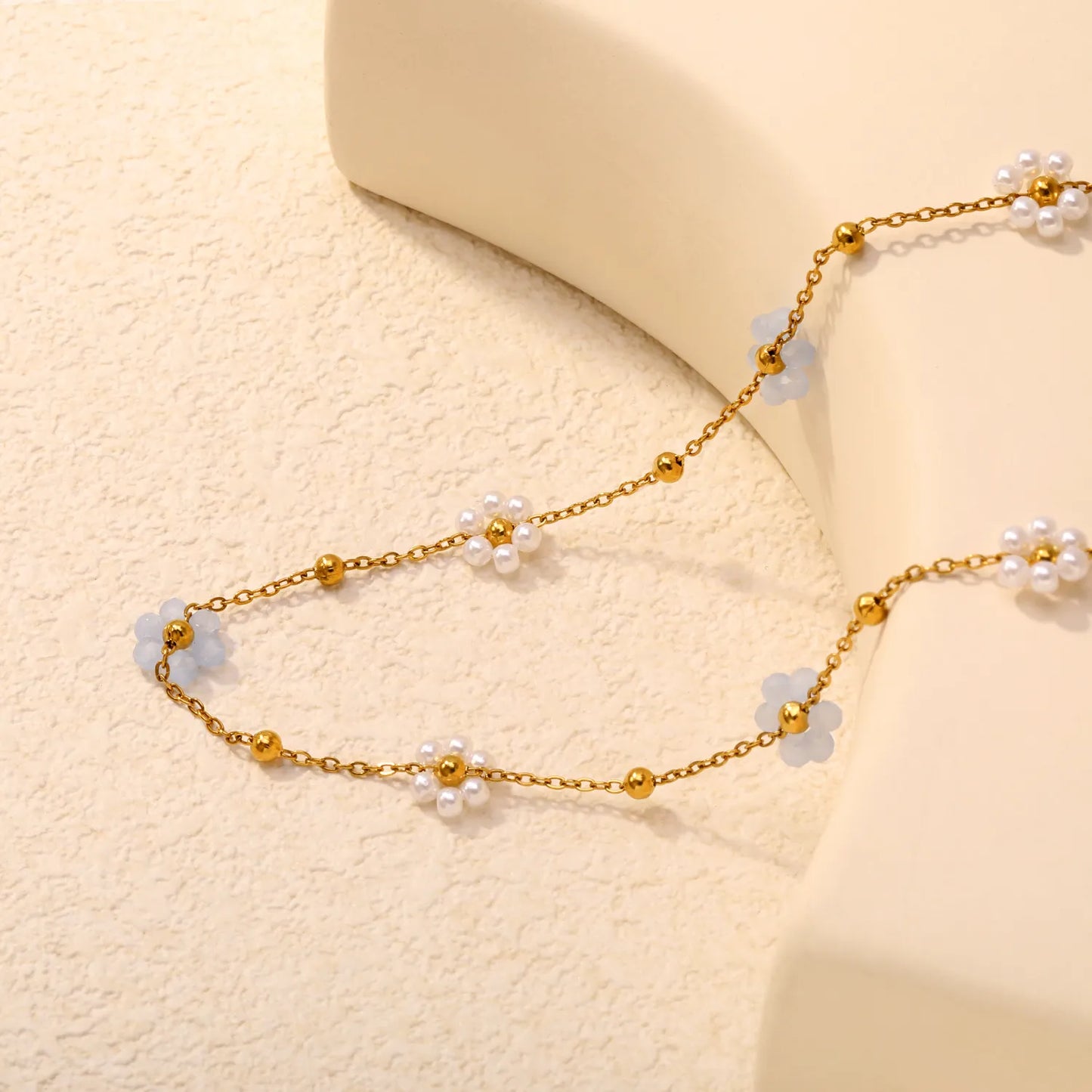 Delicate Pastel Daisy Bead Station Necklace | 18K Gold Plated | Wholesale | Bulk Order MOQ 12