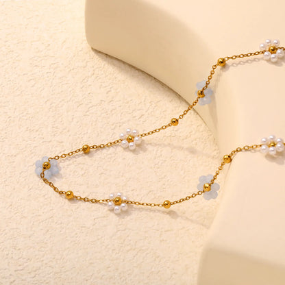 Delicate Pastel Daisy Bead Station Necklace | 18K Gold Plated | Wholesale | Bulk Order MOQ 12