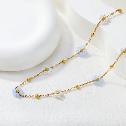 Delicate Pastel Daisy Bead Station Necklace | 18K Gold Plated | Wholesale | Bulk Order MOQ 12