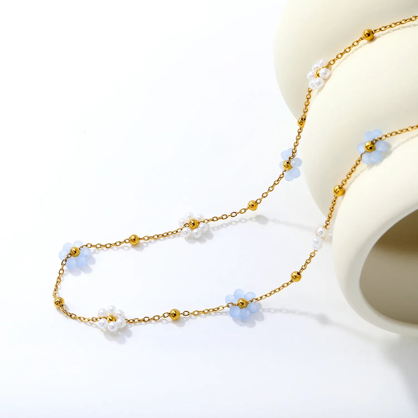 Delicate Pastel Daisy Bead Station Necklace | 18K Gold Plated | Wholesale | Bulk Order MOQ 12