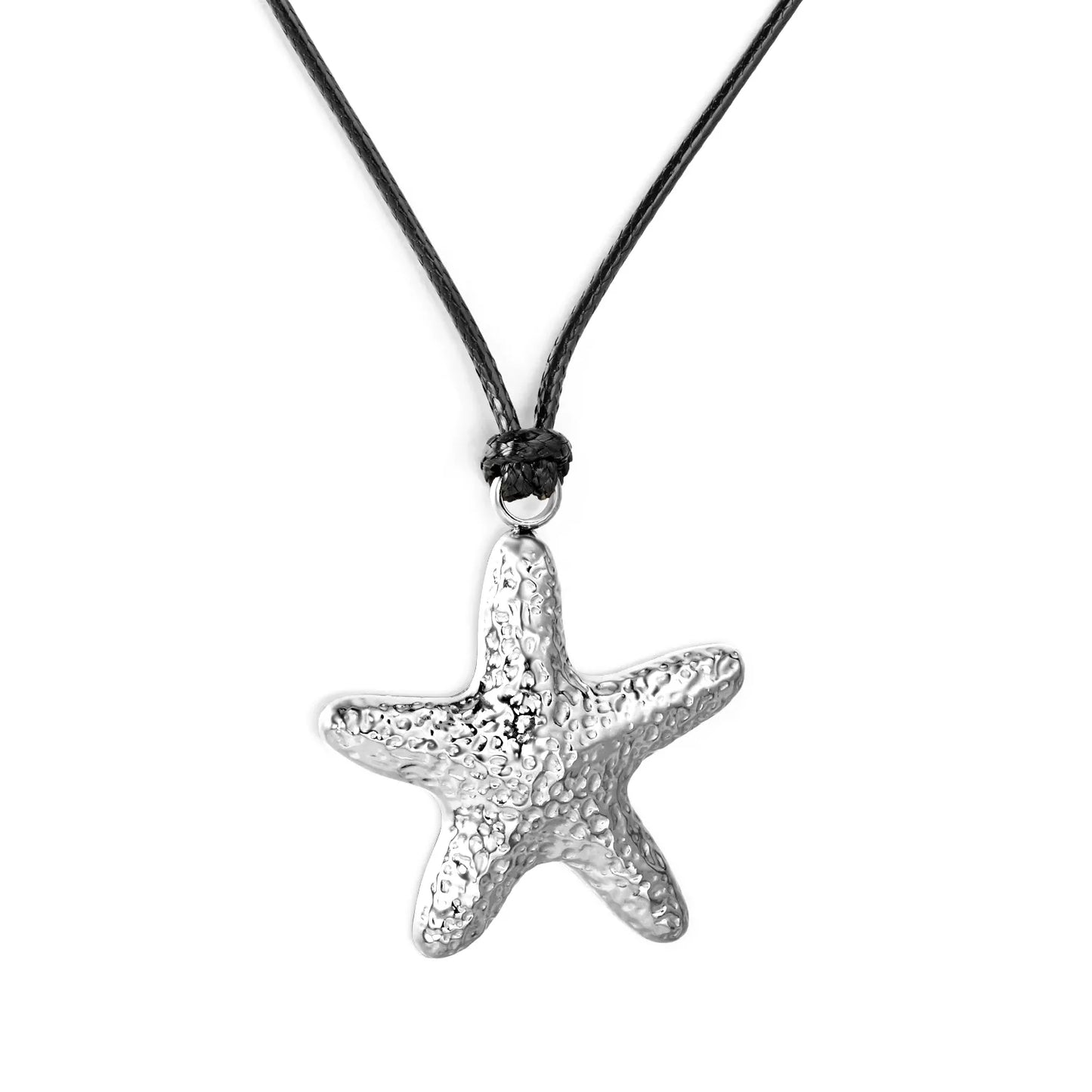 Nautical Hammered Starfish Leather Cord Necklace | Gold/Silver Color |  Wholesale MOQ 12