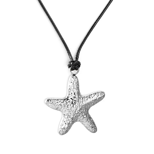 Nautical Hammered Starfish Leather Cord Necklace | Gold/Silver Color |  Wholesale MOQ 12