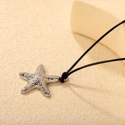 Nautical Hammered Starfish Leather Cord Necklace | Gold/Silver Color |  Wholesale MOQ 12