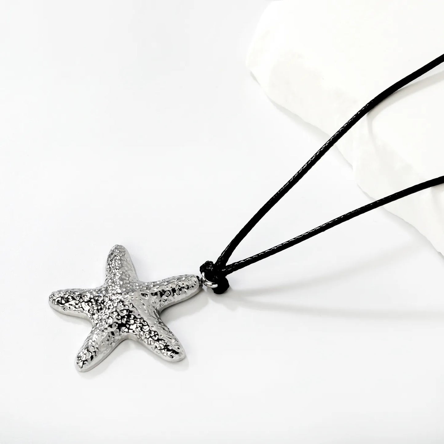 Nautical Hammered Starfish Leather Cord Necklace | Gold/Silver Color |  Wholesale MOQ 12