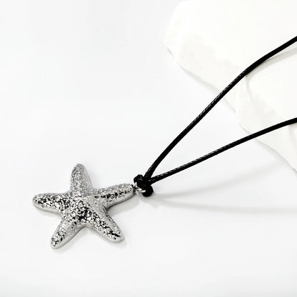 Nautical Hammered Starfish Leather Cord Necklace | Gold/Silver Color |  Wholesale MOQ 12
