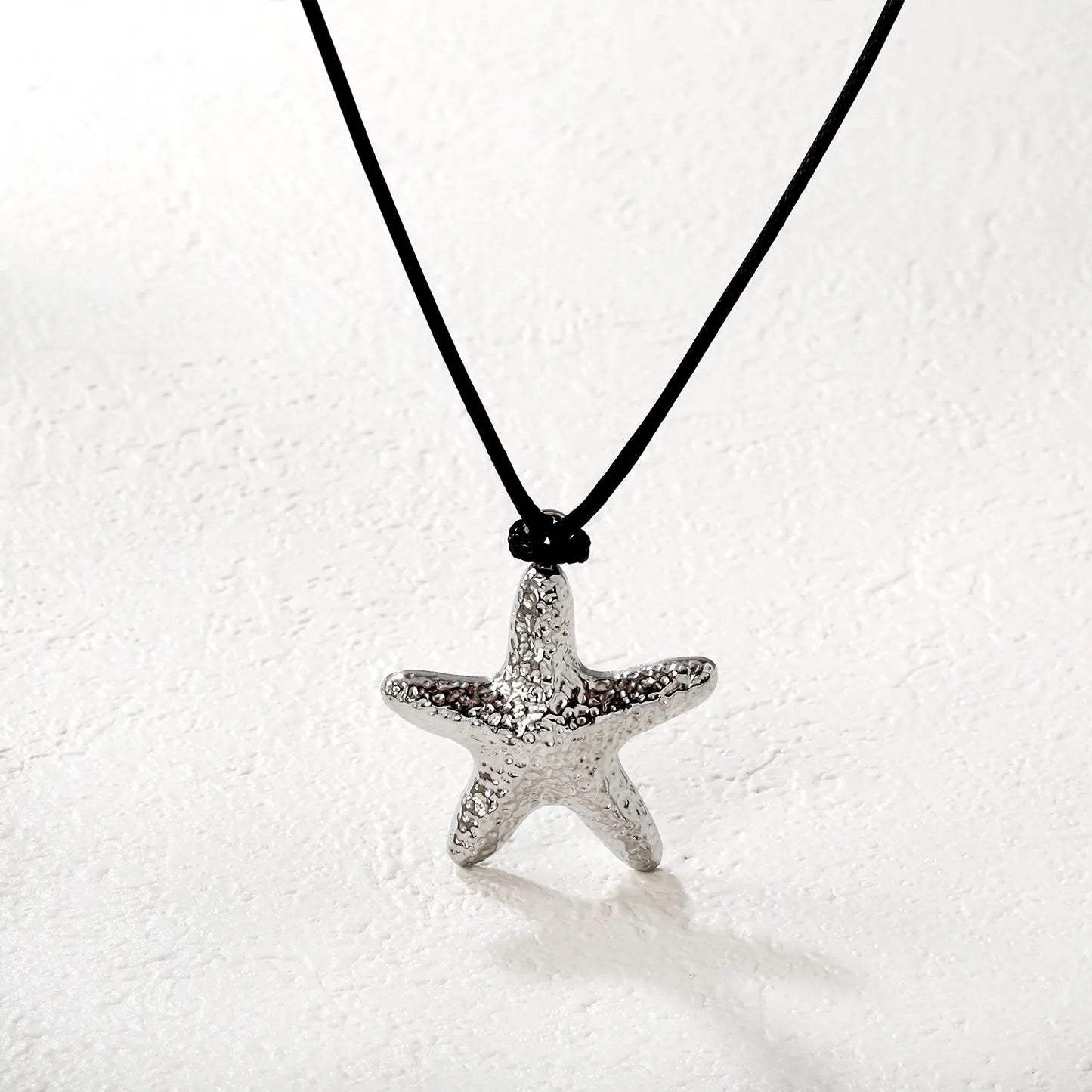 Nautical Hammered Starfish Leather Cord Necklace | Gold/Silver Color |  Wholesale MOQ 12