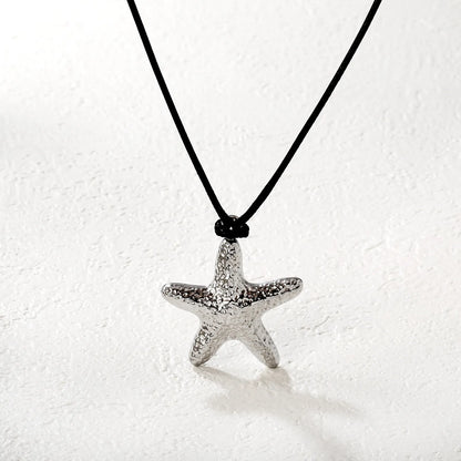 Nautical Hammered Starfish Leather Cord Necklace | Gold/Silver Color |  Wholesale MOQ 12
