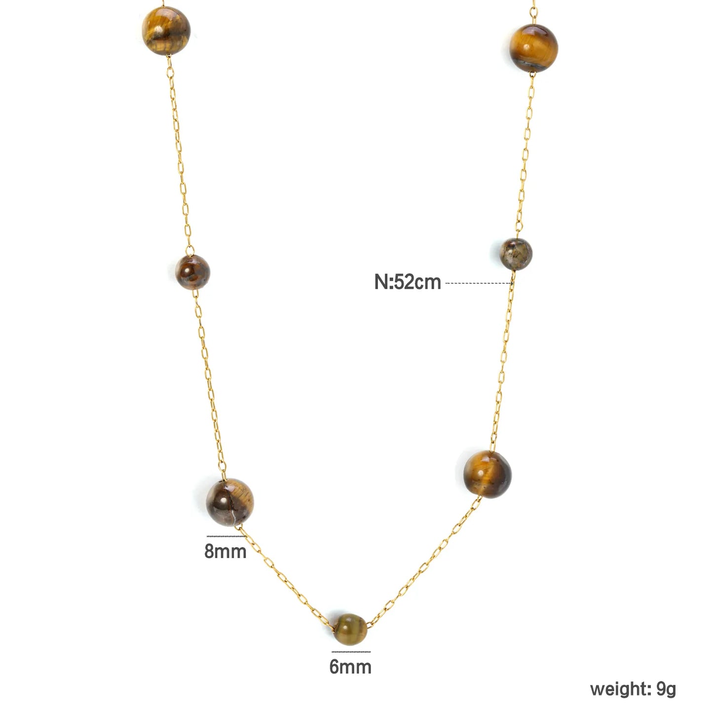 Natural Tiger's Eye Beaded Station Necklace | Wholesale MOQ 12 | 18K Gold Plated