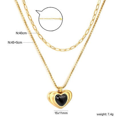 18K Gold Plated Double Layer Heart Pendant Necklace (Black/Red Heart) | Wholesale MOQ 12