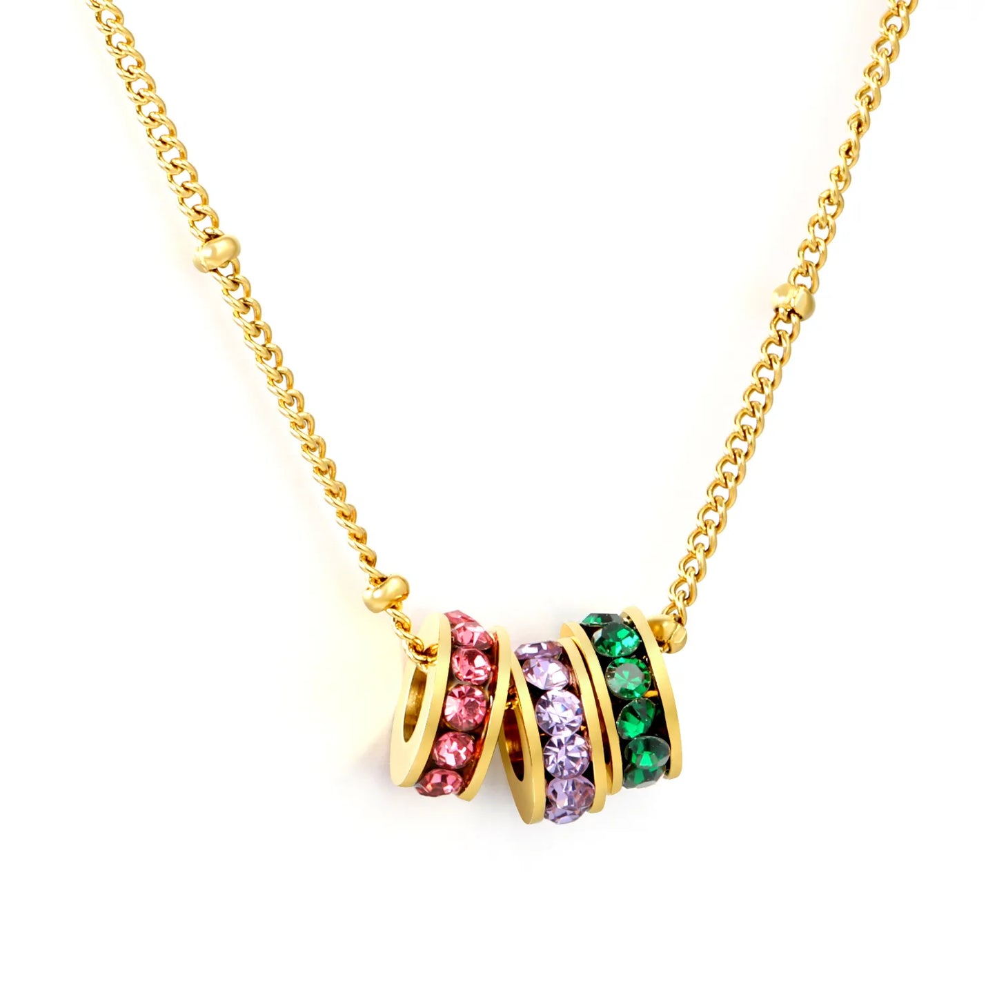 Dainty Chain Necklace with Crystal-encrusted Spiral Beads | 18K Gold Plated | Wholesale MOQ 12